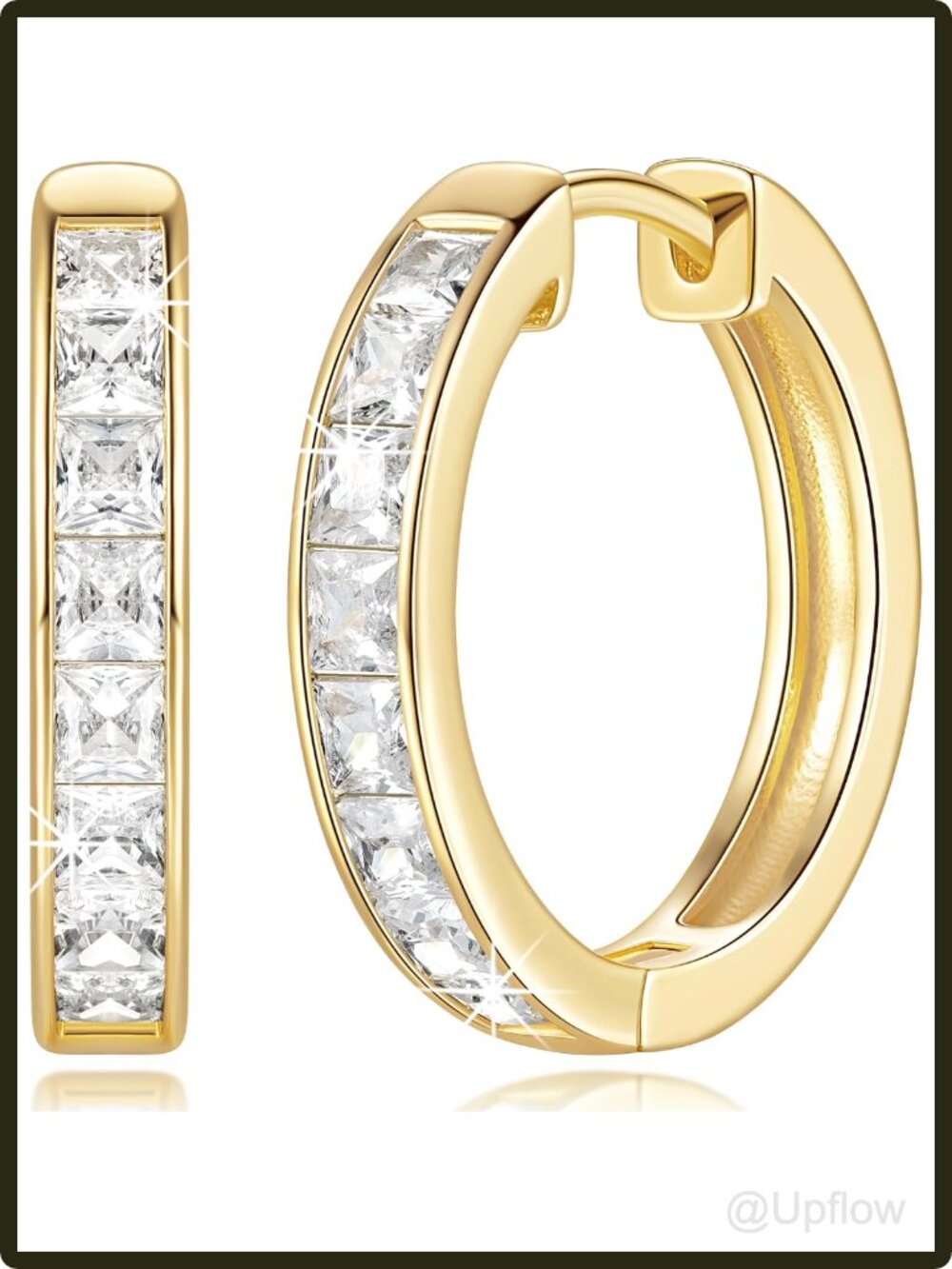 14K Gold Plated Hoop Earrings Women's Cubic Zirconia Huggie Lightweight